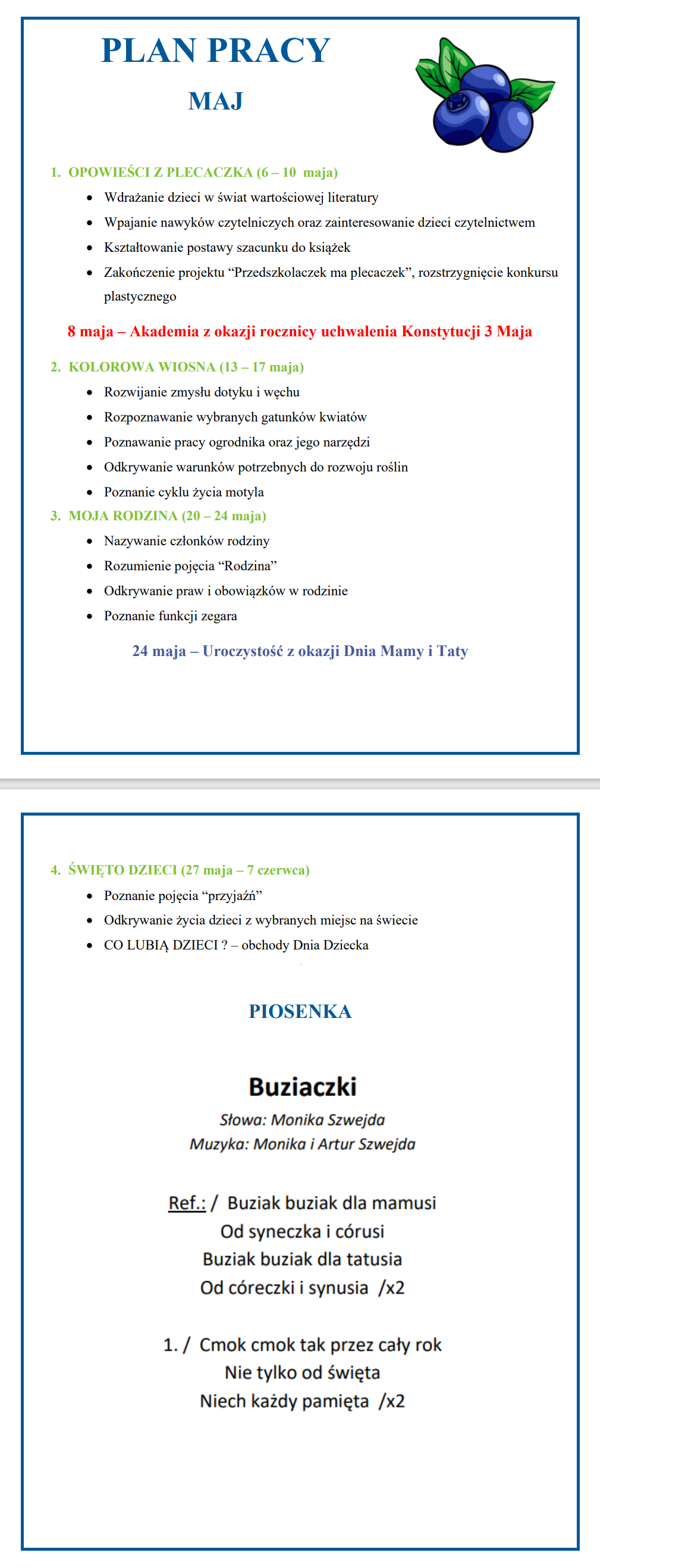 PLAN PRACY MAJ - Przedszkole nr 3 im. Marii Konopnickiej w Węgrowie